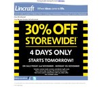 Lincraft 30% Storewide 2-5 November 2012