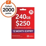 Vodafone $250 240GB 1-Year Prepaid Starter Pack & 2000 EDR Points for $150 @ Woolworths (In-Store Only)
