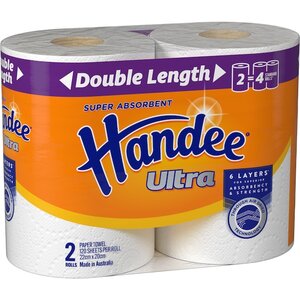 Handee Ultra Paper Towel Double Length White 240 Sheets 2 Pack - $5.00 @ Woolworths