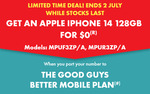 iPhone 14 128GB for $0 on The Good Guys Mobile $79/M 24M SIM Plan (Port-in, in-Store) @ The Good Guys