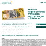 $50 Bonus for Opening an Eligible Everyday Transaction Account with Suncorp and Depositing $2000