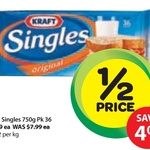 HALF PRICE Kraft Singles 36 Pack $3.99 at Woolworths (save $4.00)