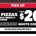 Domino's - Any 3 Pizzas + Cheesy Garlic Bread + 1.25lt Coke $20.95 Pick up until 2 June