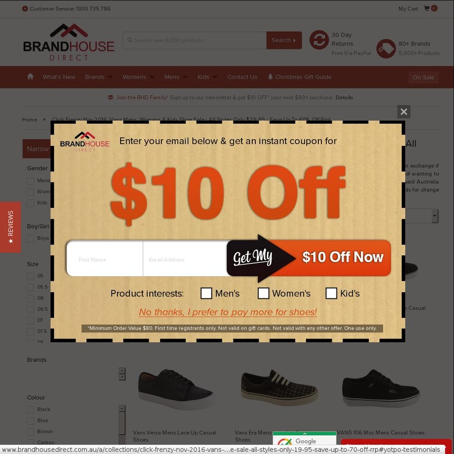 Vans Mega Shoe Sale - Mens, Womens & Kids Styles Only $19.95 + Postage with Coupon Applied