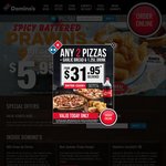 Domino's 2 Sides for $6, 3 Pizzas + 1 Garlic Bread + 1 1.25l Drink for $30.95 Delivered