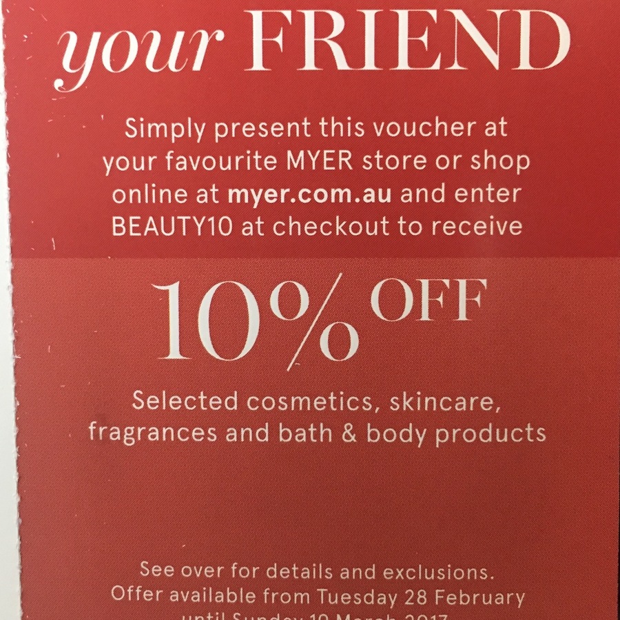 MYER 10% off Selected Cosmetics, Skincare, Fragrances and Bath & Body ...