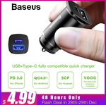 Baseus 30W USB Type C PD3.0 QC4.0 VOOC Dual Car Charger US $5.49 (~AU $7.79) Delivered @ AliExpress