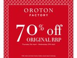 Oroton - 70% off Storewide - Factory Outlets Only - 21st to 27th April