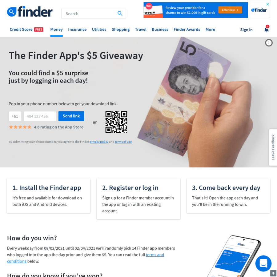 Win 1 of 560 5 Cash Prizes from Finder / Hive Empire Pty Ltd OzBargain Competitions
