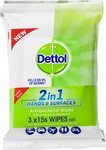 Dettol 2 in 1 Hands & Surfaces Anti-Bacterial Wipes 3x15pk $3.35 ($3.02 S&S) + Delivery ($0 Prime/ $39 Spend) @ Amazon AU