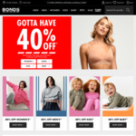 40% off Sitewide (Stack with 20% ShopBack Cashback, Cap $25, 4-10pm 24/4 (EXP)) @ Bonds