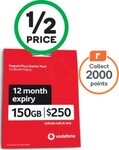 ½ Price: Vodafone $250 12 Months 150GB Prepaid SIM Starter Kit - $125 + 2000 Everyday Reward Points @ Woolworths