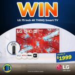 Win an LG 75 Inch 4K THINQ Smart TV Worth $1,999 from Bi-Rite