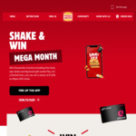 Shake & Win Mega Month (eg $12 Triple Cheeseburger Meal with Bonus $10 Shell Gift Card) @ Hungry Jack's App