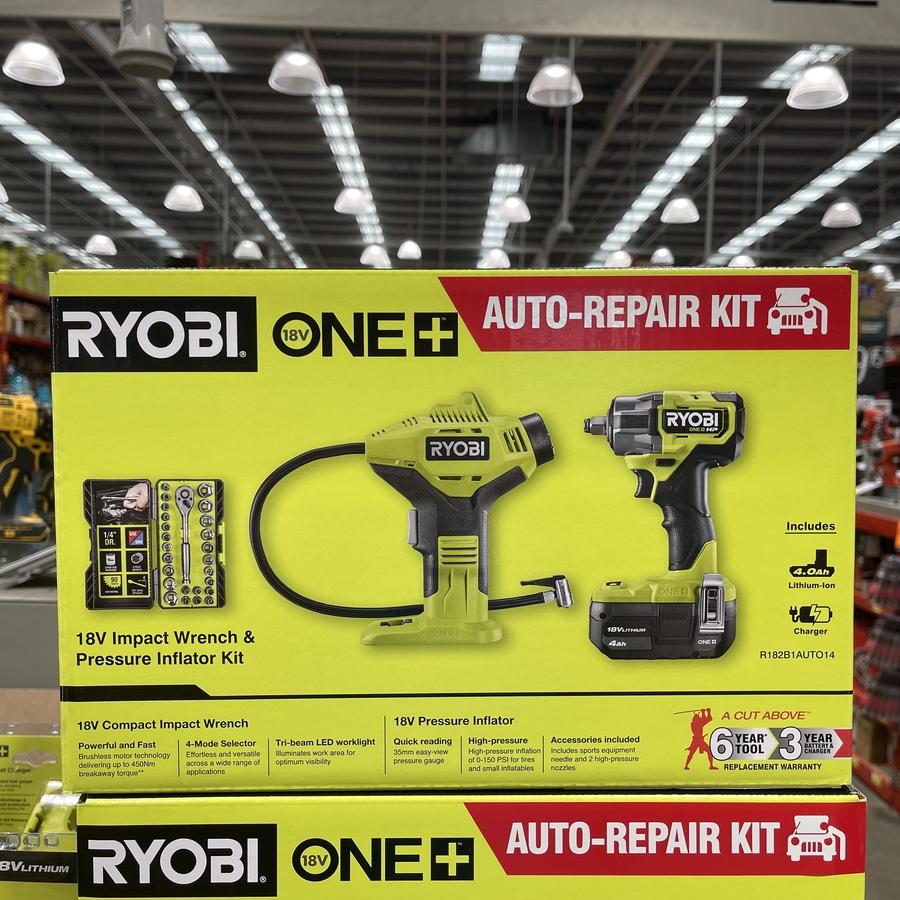 NSW 18V Ryobi Auto Repair Kit Impact Wrench Tyre Inflator 349