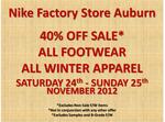Nike Factory Store Sale - 40% off Footwear/Winter Apparel - Auburn NSW