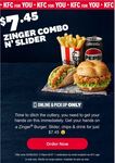 Zinger Combo & Slider $7.45 @ KFC (Online & Pickup Only)