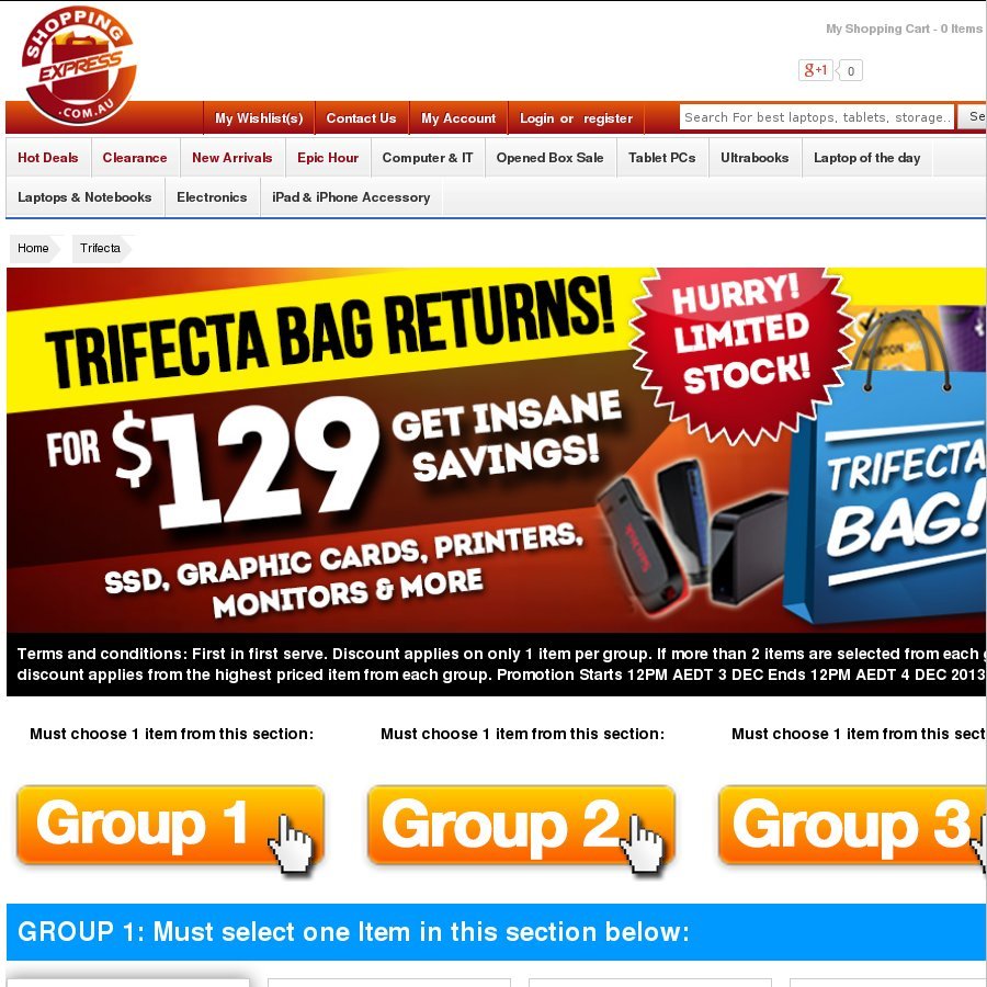 Trifecta Bag: 3 Items for $129 + Shipping @ ShoppingExpress - OzBargain