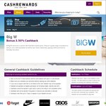 Cashrewards Welcomes BIG W with 3.5% Cashback Sitewide (Excludes Gift Cards)