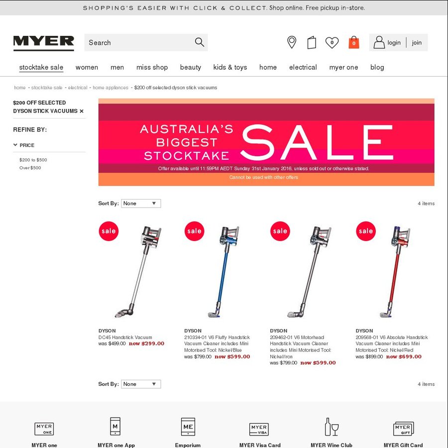 200 off Selected Dyson Stick Vacuums Myer OzBargain