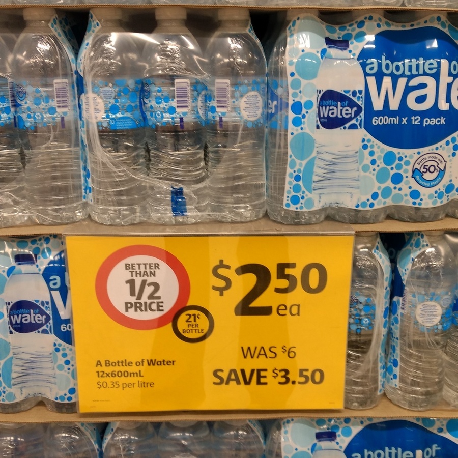 A Bottle of Water 12 x 600 ml for 2.50 Coles (QLD/VIC) OzBargain