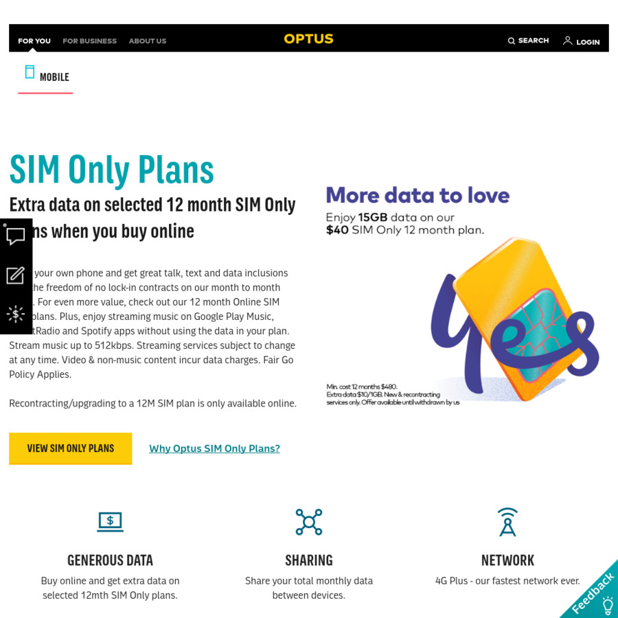 25% off Optus SIM Only $40 Plan (15 GB) and Free Optus Sport Pack When