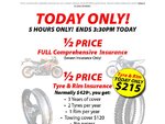 1/2 Price Full Comprehensive Motorcycle Insurance with Swann Today Only until 3.30pm QLD