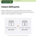 Spend $50 in 1 Transaction Each Week for 2 Weeks, Collect 3500 Everyday Points (App and Boost Required) @ Woolworths