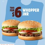 2 Whopper Juniors $6 (Was $12) Pickup @ Hungry Jack's via App