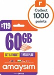 amaysim $119 Starter Pack for $99 (1-Year Expiry, 60GB, Unlimited 28 Countries) & 1000 Everyday Rewards Points @ Woolworths