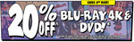 20% off DVD, Blu-Ray, 4K Blu-Ray Movies & TV Shows + Delivery ($0 C&C/ in-Store) @ JB Hi-Fi