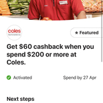 CommBank Rewards: Spend $200 or More and Get $60 Back @ Coles