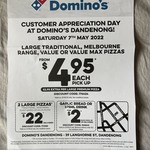 [VIC] Large Traditional, Melbourne Range, Value or Value Max Pizzas $4.95ea Pickup @ Domino’s (Dandenong)