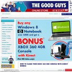 Bonus XBOX360 4GB + Kinect (First 400 Claims) with Any Windows8  HP Notebook over $800 Good Guys