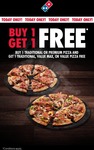 Buy 1, Get 1 Free Traditional or Premium Pizza @ Dominos (Select Stores)
