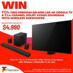 Win a TCL C855 Premium QD-Mini LED 4K TV + 7.1.4 Channel Dolby Atmos Soundbar or 1 of 5 Soundbars from Freeview Australia