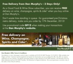 Free Shipping on All Orders for 3 Days from Dan Murphys (Champagne, Wine, Spirits & Cider Only)