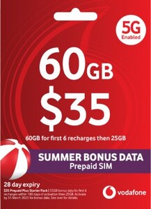 Vodafone $35 60GB 28-Day Prepaid Starter Pack $12 + 1000 FlyBuys Points (Worth $5) @ Coles