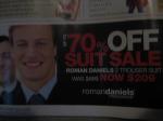 Up to 70% off suit sale @ Roman Daniels