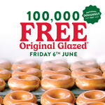 [NSW, VIC, QLD, WA, SA] 100,000 Free Original Glazed Doughnuts (in-Store Only, 1 Per Customer) @ Krispy Kreme