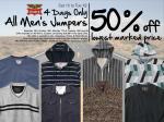 All Mens Jumpers 50% off The Lowest Marked Price, 4 Days Only @ Rivers - Starts 15/08