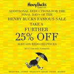Further 25% off Already Reduced Prices @ Henry Bucks - Ends This Weekend [MEL/SYD In-Store]