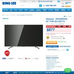 Hisense K390PAD 100hz 3D Smart LED TV's 55" $877, 50" $688 @ BingLee