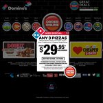 Domino's - 3 Pizzas + 3 Sides = $34.95 Delivered + Other Codes