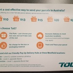 Toll - Domestic Parcel Delivery from $10 for 1kg (Westfield: Doncaster VIC, Carindale QLD, Bondi Junction NSW)