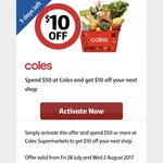 Spend $50 Get $10 off of Next Order of $10.05 @ Coles (Flybuys Members)