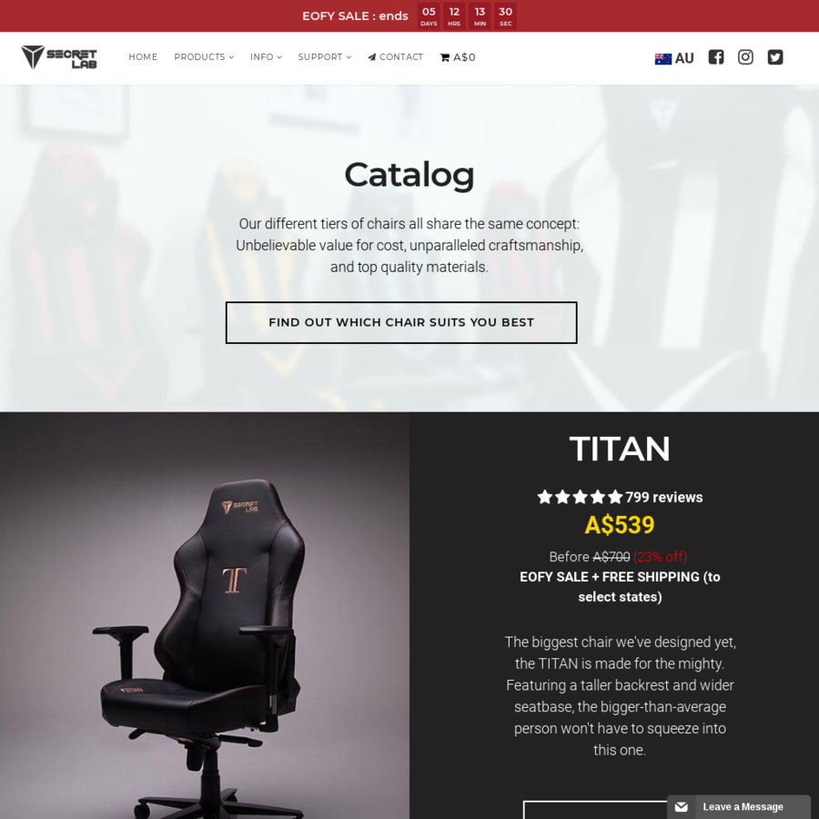 Gaming Chairs EOFY Sale Titan 539 Omega 489 Throne 439