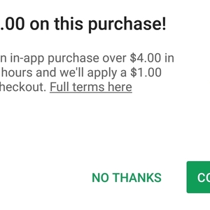 $1 off In-App Purchases Over $4 @ Google Play
