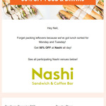 [VIC] 50% off Food & Drinks @ Nashi via Hey You App (7 Melbourne Locations)