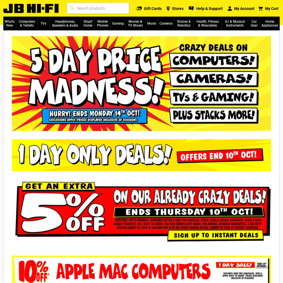 Get Extra 5% off on 10 October 1-Day Sale @ JB Hi-Fi - OzBargain